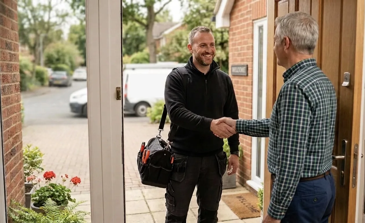 A vetted local tradesperson arriving at a customer's home in Brampton